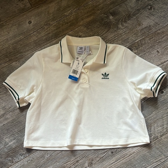 ADIDAS ORIGINALS 'tennis Luxe' Logo Cropped Polo Shirt In Off White - Picture 3 of 7